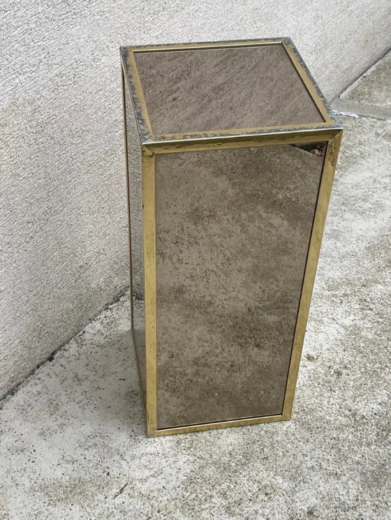 Image 1 of Pedestal/corner column in wood with chrome-plated, multi-faceted mirror finish