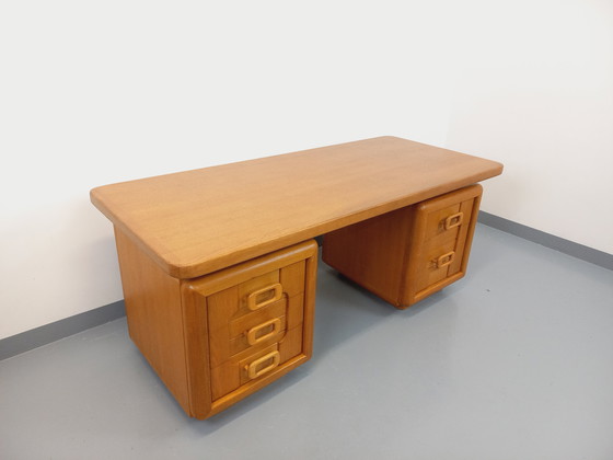 Image 1 of Large Double-Sided Vintage 70's Oak Executive Desk