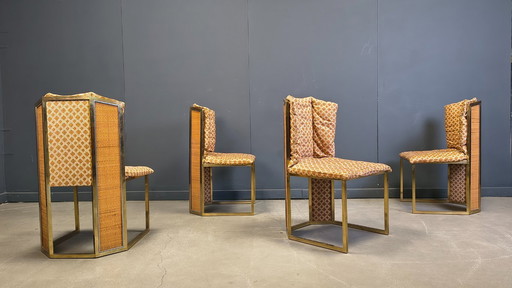 Romeo Rega Nr. 6 Stühle aus Messing und Korbgeflecht für Mario Sabot, 1970er Jahre – 4er-Set