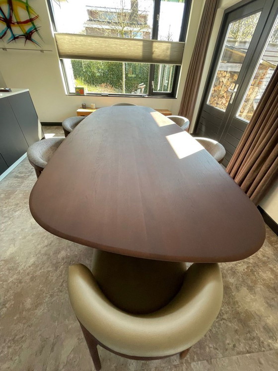 Image 1 of 2x Crail eetstoel zonder armsteun walnoot leder mocca