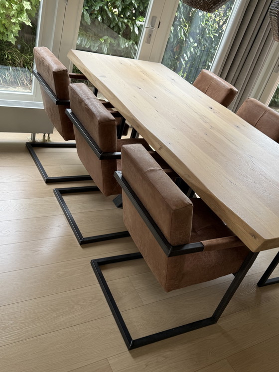 Prachtige Gardo Boomstamtafel 240 Cm + 6 Luxe Contiro Stoelen – Als Nieuw! – Eetkamerset, Wood (photo 4 of 15)