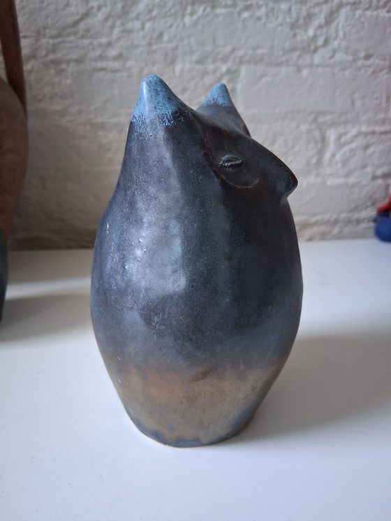 Image 1 of Keramische Zwiebeln in Anthrazitgrau mit hellblauen Akzenten, Künstler unbekannt