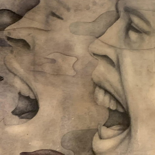 Gerard Daran, Male Faces, 3 Men, Mixed Media, 1970s