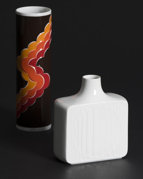 Image 1 of Curated ROSENTHAL & FÜRSTENBERG Vase Duo Geometric Relief & Pattern 70s Retro