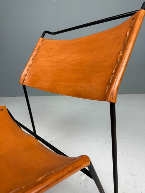 Image 1 of Fauteuil lounge A. Dolleman de Metz & Co, cuir et métal style milieu du XXe siècle