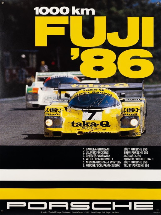 Porsche 1000km Fuji – 1986 – Poster originale Porsche vintage di Strenger Grafik Design – Vintage Motorsport – 102x76 cm