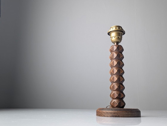 Image 1 of Charles Dudouyt Table Lamp, Oak with Parchment Leather Shade, France, 1950s