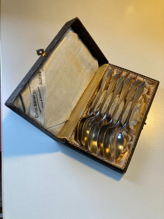 Image 1 of Tischgeschirr – 6 versilberte Dessertlöffel