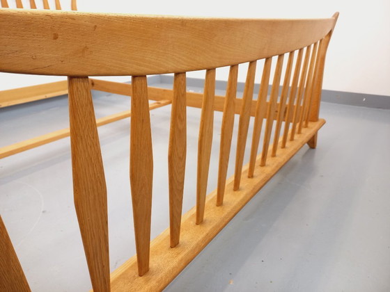 Image 1 of Vintage French double bed by Guillerme et Chambron in solid oak from the 1960s
