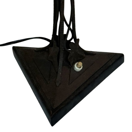 Image 1 of Art deco - Tafellamp - Satijn glazen stolp op smeedijzeren voet - Frankrijk - Ca. 1930's