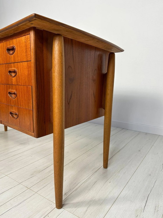 Image 1 of Vintage Curved Danish Teak Writing Desk, Mid-Century Modern Design, 1960s