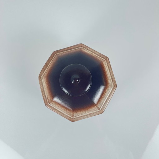 Octagonal brown ceramic box, mid-20th century