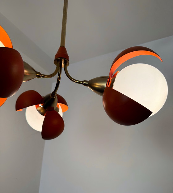 Image 1 of Araña de diseño italiano de los años 70 con flores naranjas