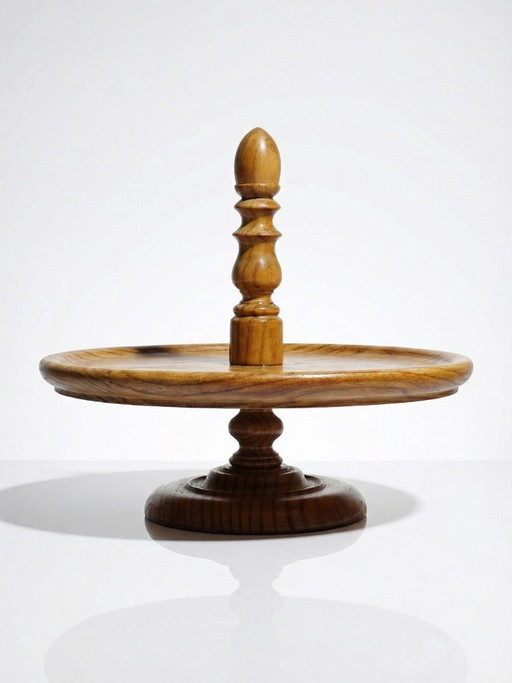 Gran soporte para quesos, hecho a mano en madera de pino torneada, de estilo vintage de los años 70-80.
