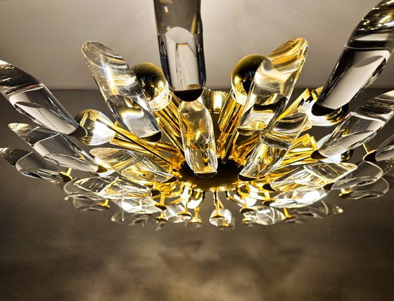 Plafonnier vintage Stilkronen, Lustres, Métal, Cristal, Doré, Mid Century Modern (photo 8 sur 11)