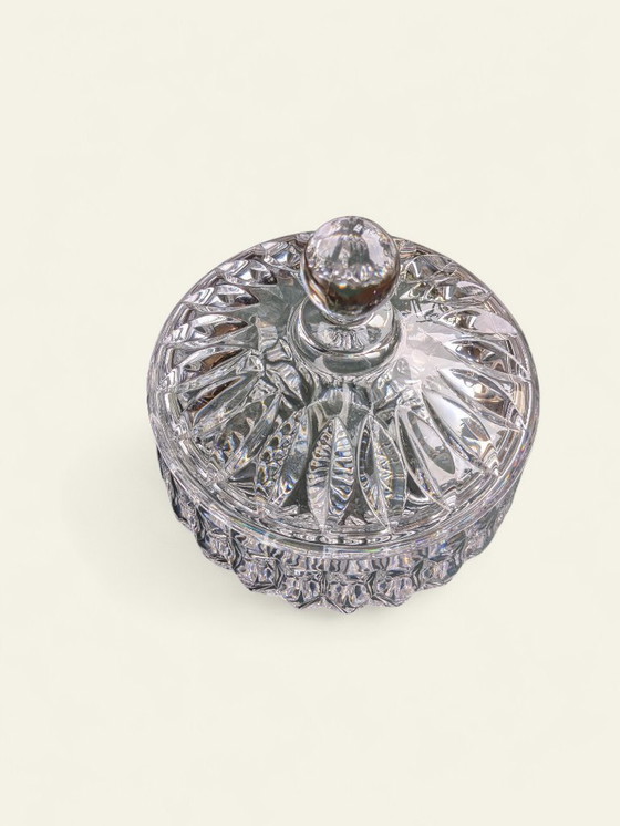 Image 1 of Rare Mid - Century candy jar made of crystal glass with diamond cut | 60s | Vintage glass jar with lid