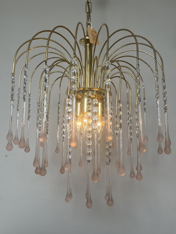 Image 1 of XL Vintage Large Pink Teardrop Pears Chandelier Crystal Pendant Lamp