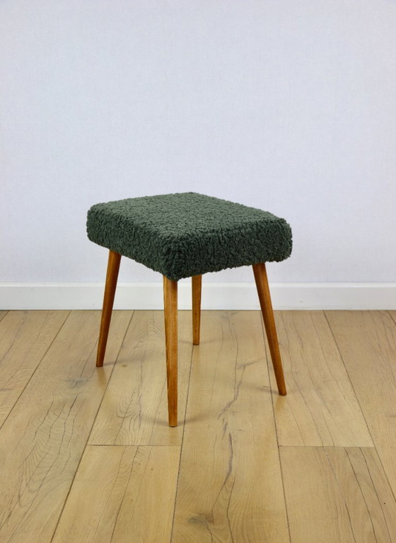 Image 1 of High stool seat boucle fleece green - round beech legs