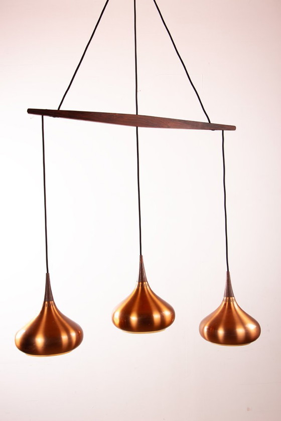 Image 1 of Grande triple suspension Danoise en métal et Palissandre, édition ancienne, modèle Orient, par Jo Hammerborg pour Fog & Mørup 19