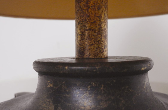 Image 1 of  Italian Neoclassical Amphora Table Lamp Black Patina Urn Base with Brass Handles Vintage Classical Lighting 