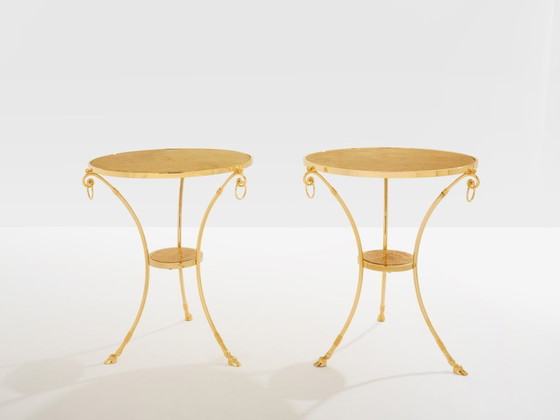Image 1 of Maison Charles set di 4 tavoli gueridon in ottone e marmo anni '60