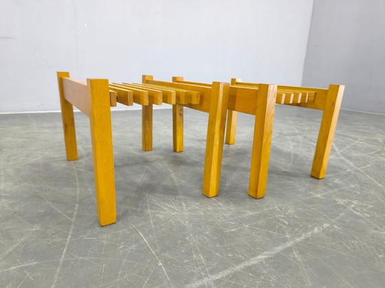 Image 1 of Set di tre supporti per piante in legno, stile metà secolo, Cecoslovacchia anni '70