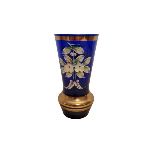 Vase bohémien vintage bleu cobalt, 1960s