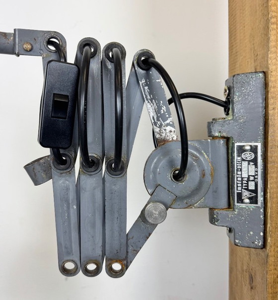 Image 1 of Grey Industrial Gooseneck Scissor Wall Lamp from Elektroinstala, 1960s
