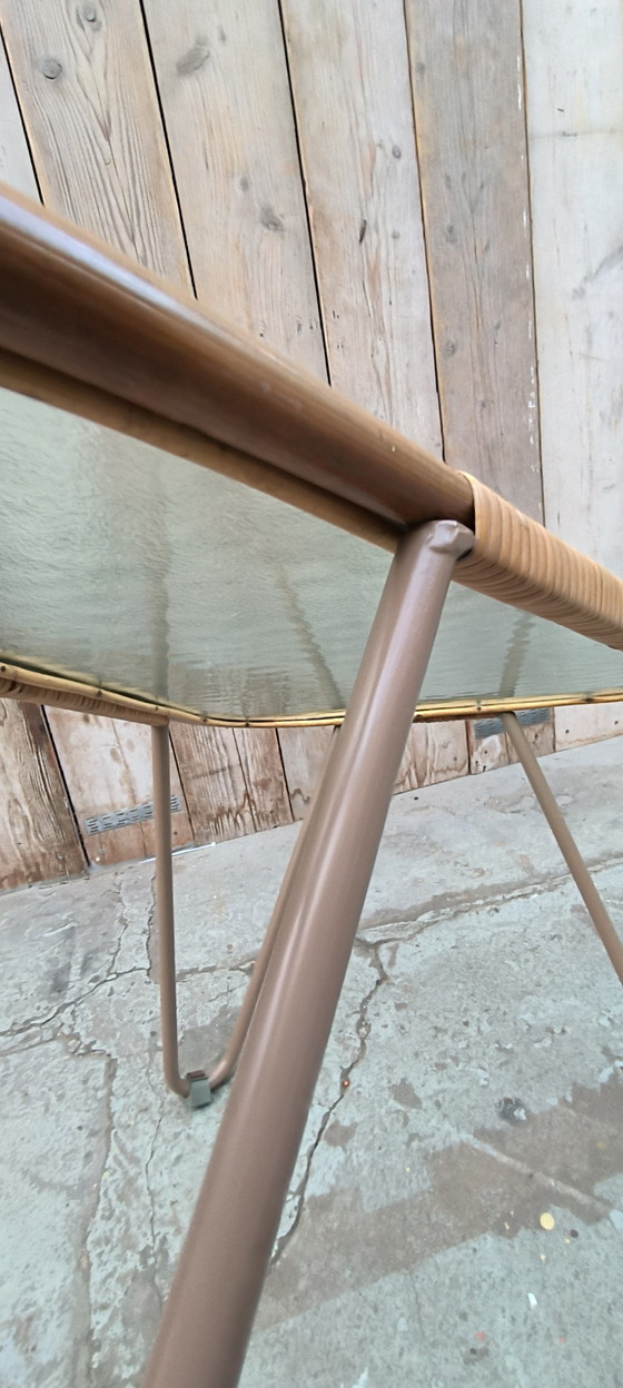 Image 1 of Dirk van Sliedregt table verre métal rotin années 1950 design vintage