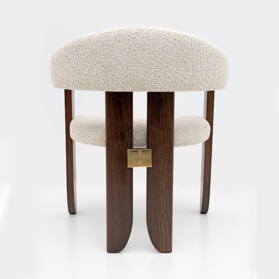 Image 1 of Eight Mid-century Modern Italian Bouclè and Walnut Dining Chairs, 1970s