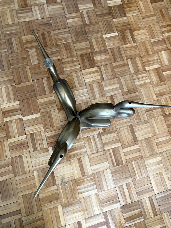 Image 1 of Tavolino da caffè vintage anni &#39;70 con gru in bronzo