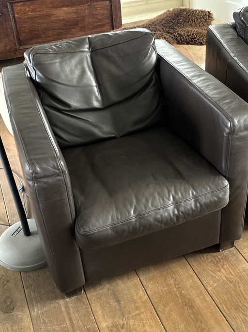 2 braune Lederwürfelstühle – fauteuils, Leather, Wood (photo 2 of 5)