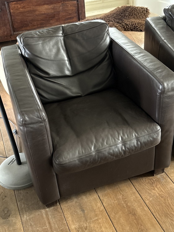 2 braune Lederwürfelstühle – Sessel, Leather, Wood (photo 2 of 5)