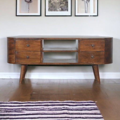 Luxury Solid Mango Wood TV Furniture – Chestnut – Round Design