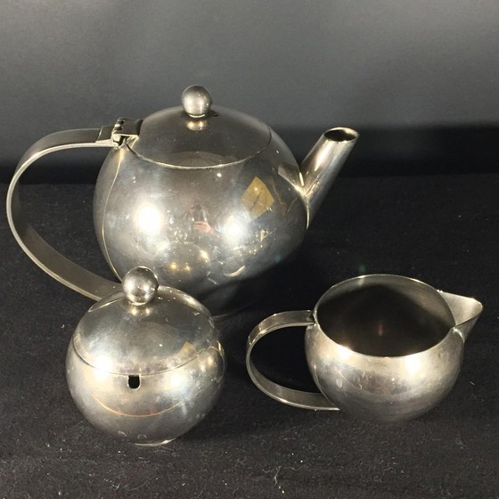 Servizio da tè o caffè Art Déco modernista in metallo argentato, anni '40, set di 3 – Stoviglie, Art Deco (photo 8 of 8)