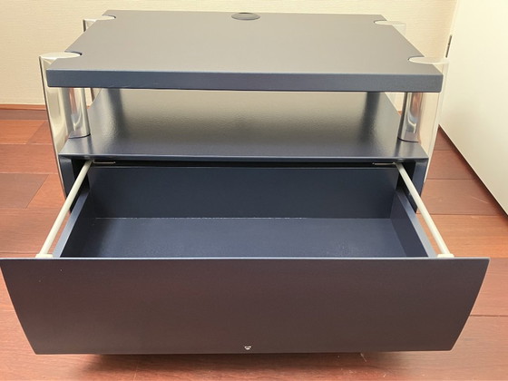 Image 1 of Leolux Designer TV Stand / Audio Cabinet – Blue with Polished Aluminium Frame