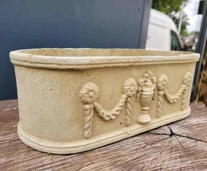 Französische Gusseisen-Jardiniere Pflanzkübel, Beige, Vintage (Foto 4 von 7)