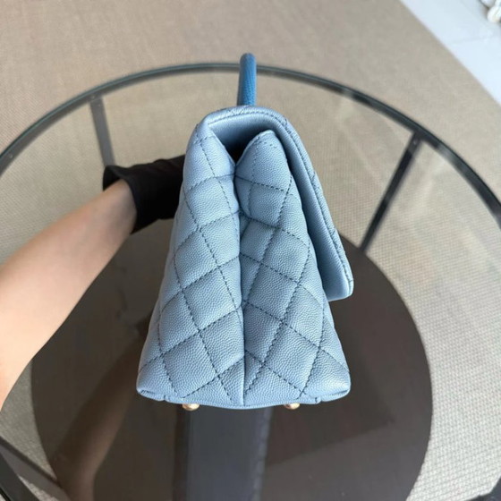Image 1 of Chanel Coco Handle Medium - Caviar 29CM Quilted Sky Blue Gold Hardware Series 27