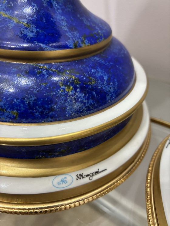 Pair of Giulia Mangani Cobalt Blue Porcelain Table Lamps, 1990s, Brass (photo 5 of 8)