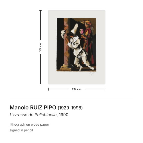Manolo Ruiz Pipo ondertekende lithografie L'ivresse de Polichinelle 1990 – Litho's & Zeefdrukken, Paper (photo 3 of 5)