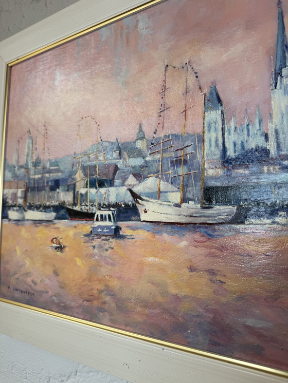 Image 1 of Dipinto ad olio marino nei toni del rosa