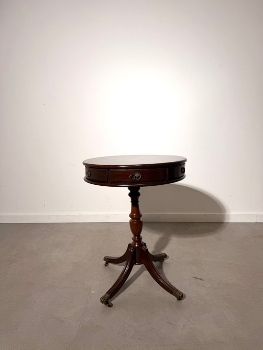 Table tambour ancienne en acajou avec tiroirs – bijzettafels