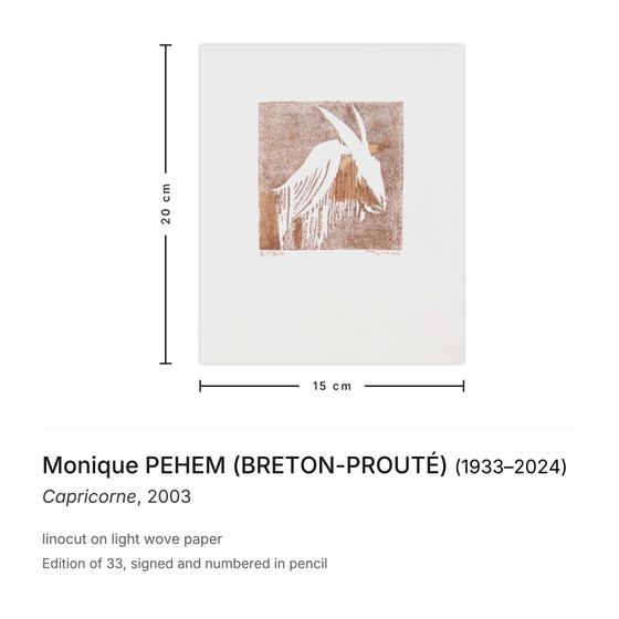 Image 1 of Monique PEHEM (BRETON-PROUTÉ) Capricornio Linograbado firmado 2003
