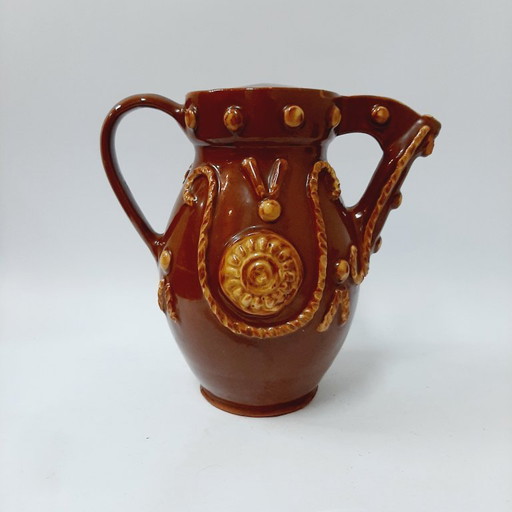 Grande brocca vintage in ceramica smaltata marrone