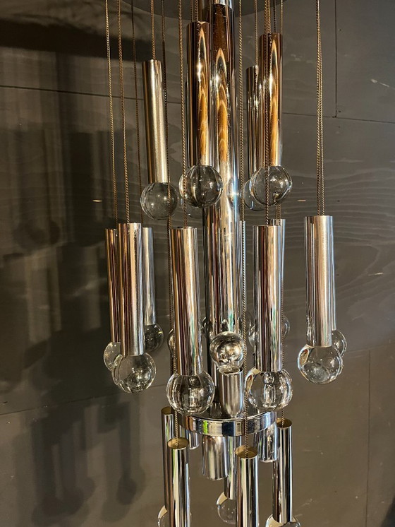 Image 1 of Sciolari Kronleuchter aus der Mitte des 20. Jahrhunderts, aus Chrom und Glas