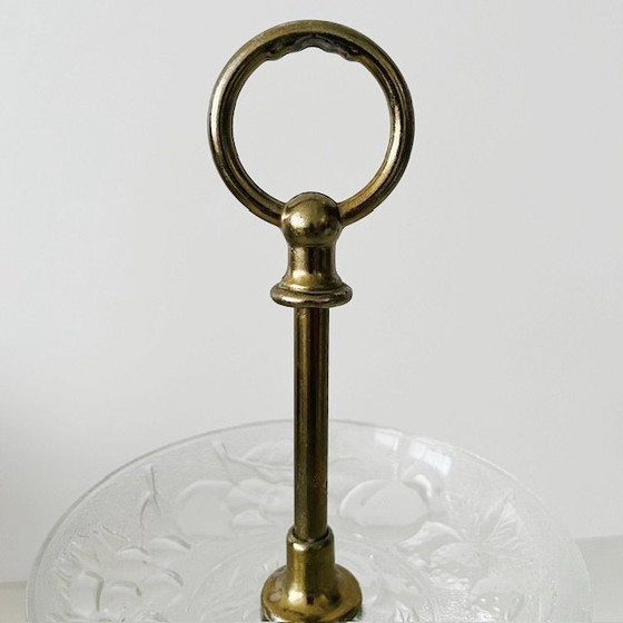 Image 1 of Alzata a più livelli in vetro dorato Hollywood Regency italiano vintage, anni '70