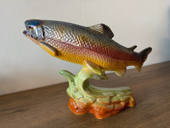 Large vintage ceramic trout in Hubert Bequet style, Artisan, Decorative Objects, Multi Color (photo 10 of 14)