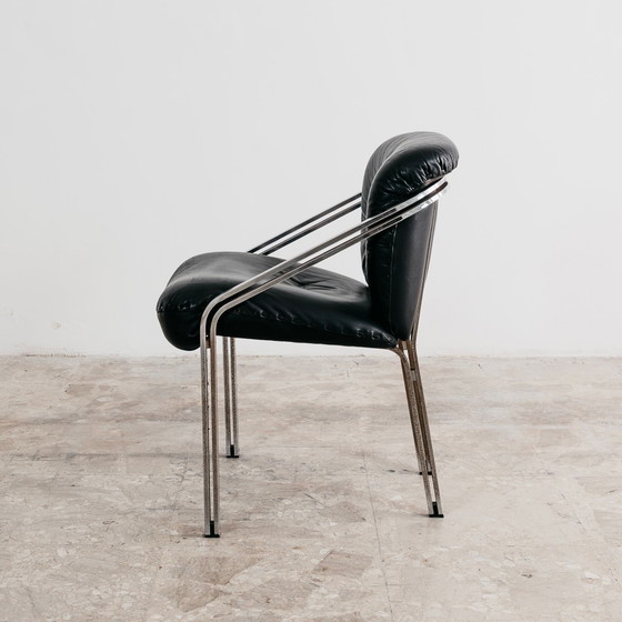 Image 1 of Mobil Girgi Dining Set with 4 Steel and Leather Armchairs, 1970s Design