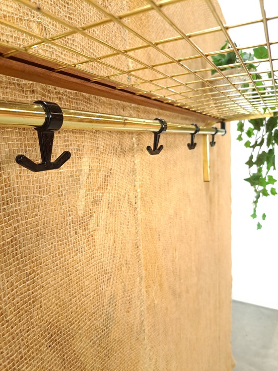 Image 1 of Coat Stand Habo From Sweden Gold Color With Teak And Shelf No. 2