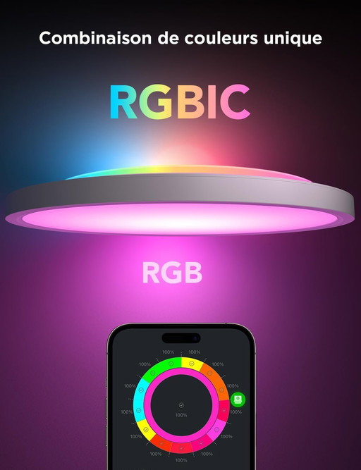 Govee LED RGBIC Ceiling Light, Smart Ceiling Light 30cm, 2400LM 2200-6500K Ceiling Lamp with 16 Million DIY Colors, Lu